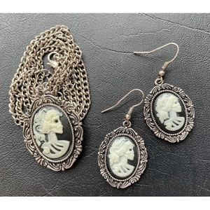 Skull Cameo Necklace and Earrings Set